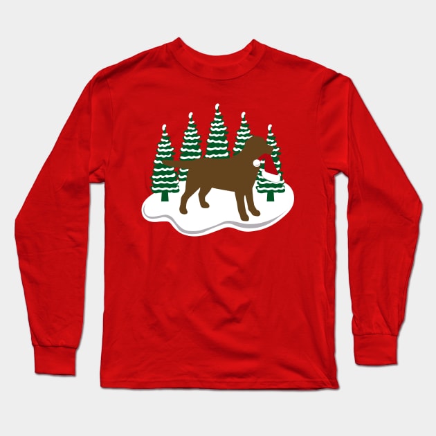 Chocolate Labrador Snow and Christmas Long Sleeve T-Shirt by HappyLabradors